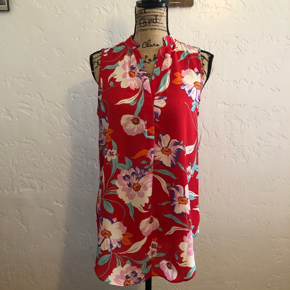 A & I red floral blouse, size medium